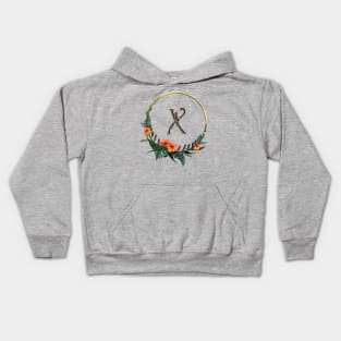 Letter X with circle frame, girl figure and tropical flowers Kids Hoodie